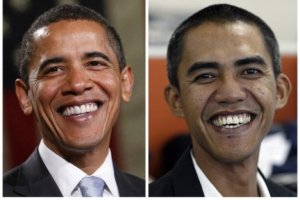 Combination photo shows US president-elect Obama and a Indonesian photographer Anas who resembles him